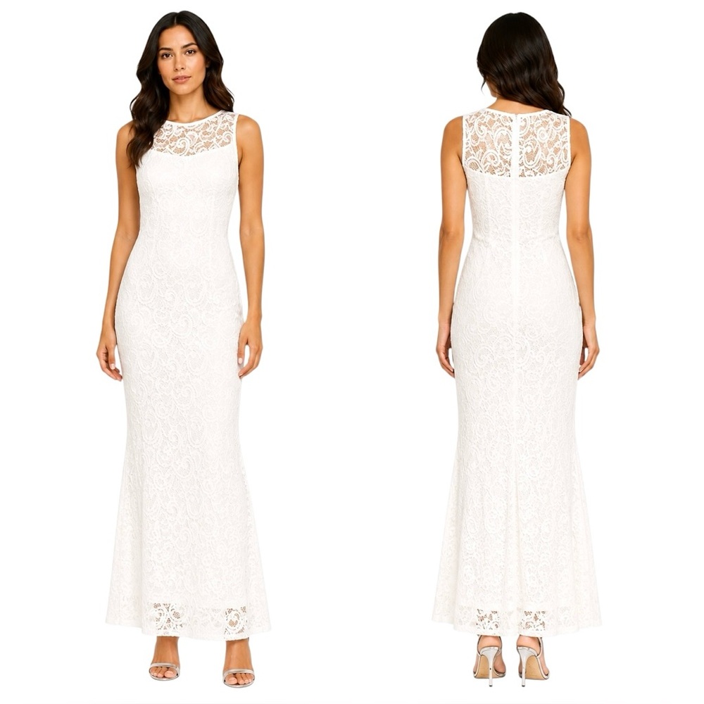 Marina Ivory Sleeveless Sequin Detailed Lace Gown Size 8 NWT